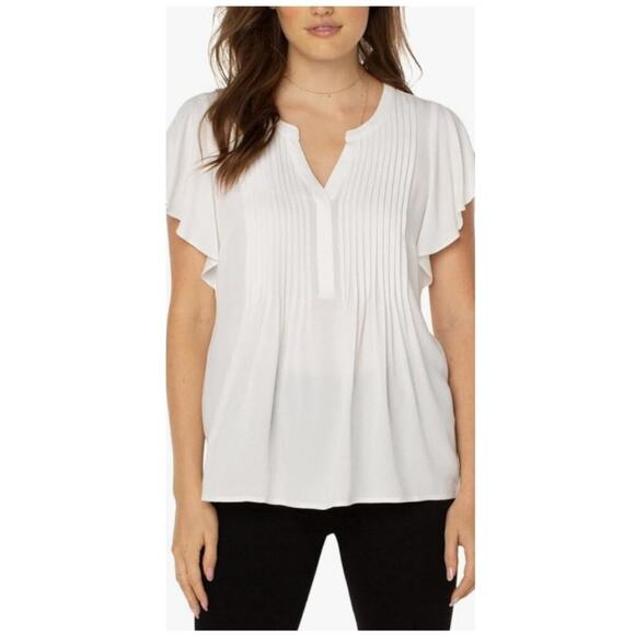 Liverpool Stitch Fix women's flowy blouse white pleated NWT Petite Large office - Picture 1 of 9